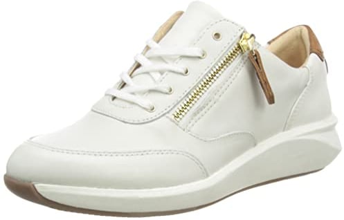 Clarks Womens Un Rio Zip Sneaker, White Leather, 5 UK