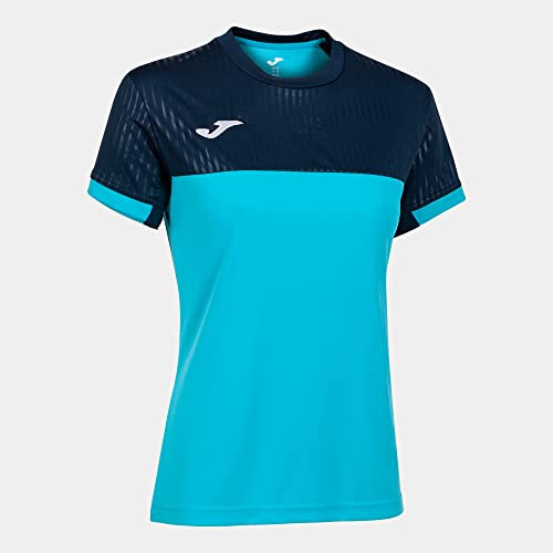 Joma Damen Kurzarm Montreal T-Shirt, Türkis, fluoreszierend, Marineblau, M
