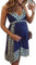 ORANDESIGNE Femmes Enceintes Grossesse Allaitement Grossesse Allaitement V-Cou sans Manches Allaitement Épissage Robe Imprimée E Bleu Foncé M