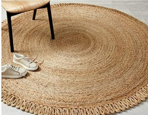 GRUHUM Jute-Teppich, 90x90 cm, Naturfaser, runde Kollektion, handgefertigt, Boho-Charm, Bauernhaus-Jute-Teppich, weich, geflochten, für drinnen und draußen, Küche, Schlafzimmer, Flure, Eingänge