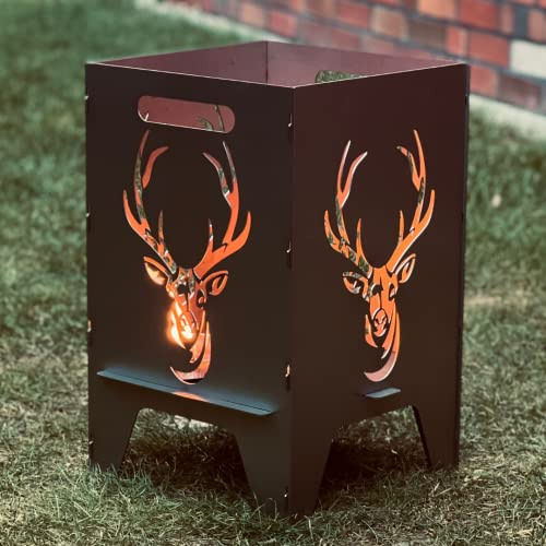 FEUERTONNEN BERTLING® Feuertonne Mit Natur Motiv | Stabiles Stecksystem Mit Tragegriffen | Robust & Aus Hochwertigem Stahl | Für Eine Knisternde Gemütlichkeit In Deinem Garten (50cm Hirsch)