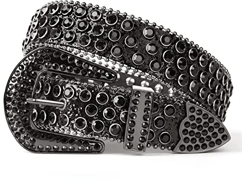 UnFader Damen Herren Strass Westerngürtel Bling Cowgirl Designer Diamant Nieten Gürtel für Jeans, P-schwarz, XXL for waist size 40-45