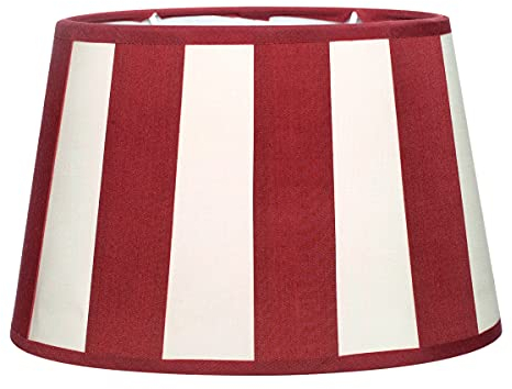 Brillibrum Design Lampenschirm gestreift Tischlampenschirm mit Streifenmuster für Lampenfassung E27 Streifen Design Tischleuchte oval rund Stoff (Oval: 26x16x17cm, Rot - Creme)