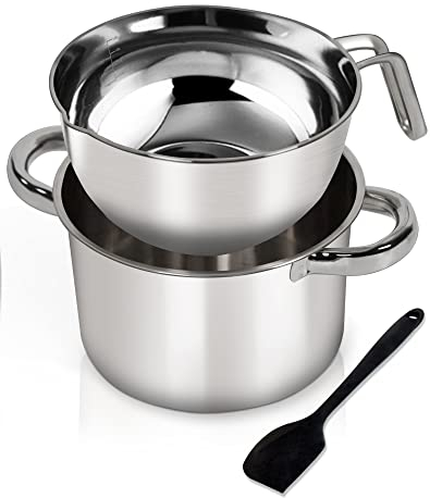Juego de ollas de doble caldera, 1250 ml/1.1 cuartos de galón para derretir chocolate, olla de acero inoxidable 304 de 2200 ml con espátula de silicona para derretir chocolate, dulces, velas, jabón,
