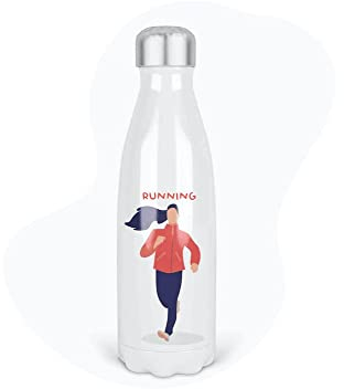 YouDesign Bouteille Gourde Isotherme Acier INOX - Blanc - 350 ML - imprimé Illustration Sport Course à Pied Running - GB55 - France