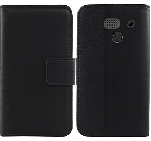 Tnviud Flip Echt Leder Tasche Für Artfone C1+ Seniorenhandy 1.77 Hülle Lederhülle Handyhülle Handy Tasche Book Brieftasche mit Kartenfächer Schutz Abdeckung Premium Cover Case Etui (Schwarz)