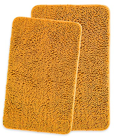 Yeaban Orange Badezimmerteppich-Set, 2-teilig, dicke Chenille-Badematten,saugfähig und waschbar, Badteppich, rutschfest, Waschbecken,81.3x50.8 cm + 91.4x61 cm