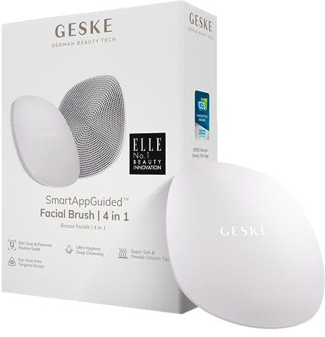 GESKE | Spazzola per il viso SmartAppGuided™ 4 in 1 | Spazzola per la pulizia del viso | Spazzola morbida in silicone | Pulizia del viso professionale | Pulizia della pelle