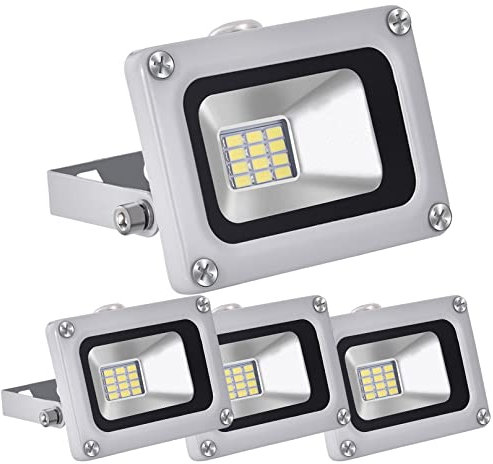 BiiKoon Lot de 4 projecteurs LED 10 W 12 V CC IP65 étanche 6500 K Blanc froid 800 lm Pour jardin, garage, portail, cour, voiture