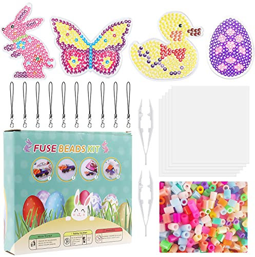 2000 Stück Bügelperlen Set,Bügelperlen Ostern Platten,Bügelperlen Vorlagen Steckplatte,DIY Perlen Handwerk Zubehör,5mm Perlen Platte Ostereier Steckperlen Vorlagen,Ostern Basteln für Kinder Geschenk