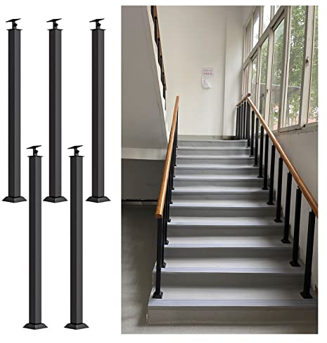 Geländer Treppengeländer Flur Loft Veranda Plattform Treppe Geländer Spindel Kit, Treppengeländer Eisen Schwarz, Zeitgenössische Quadratische Schwerlastsäule, Bodenbefestigung ( Color : 5 Pack , Size