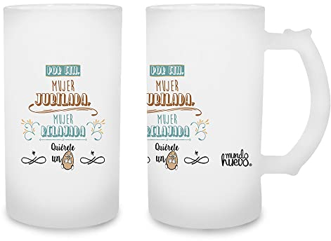 mundohuevo Jarra de cerveza Mujer jubilada, mujer relajada. Cristal esmerilado de primera calidad AAA. 80 x 150 mm. 500 ml