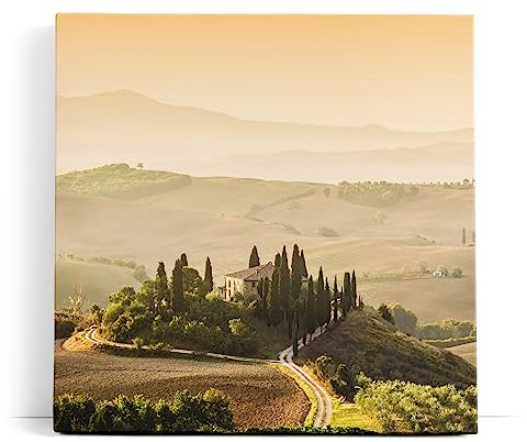 Paul Sinus Wandbild 80x80cm Toskana Landschaft Italien Finca Morgentau Grün