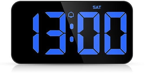 ORIA Digitale Wanduhr, LED Wandwecker 10,8 Große Anzeige, Datum, Zeitgedächtnis, Alarmen, 5 Einstellbare Helligkeit, 2M DC-USB Kabel (kein Adapter), für Zuhause Schlafzimmer Büro - Blau