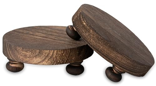Romadedi Farmhouse Kleines Holztablett – 2 Stück Erhöhung Display Ständer Rustikale Dekoration Mini Holz Kerzentabletts Dekorativer runder Sockel für Zuhause Tisch Badezimmer Theke Regal Küche Braun