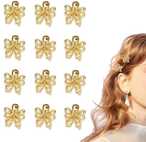 Mezrkuwr Lot de 12 petites pinces à cheveux en forme de fleur pour femme et fille - Pinces à cheveux en métal - Mini pinces à cheveux en forme de fleur