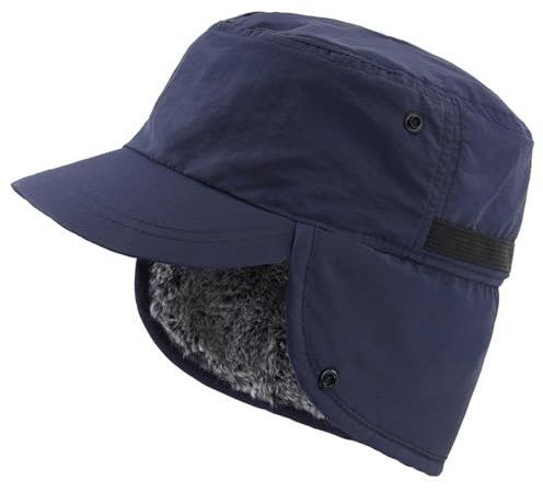 Decentron Men's Earflap Warm Hats with Visor Skull Ski Cap Windproof Baseball Watch Cap Navy Blue