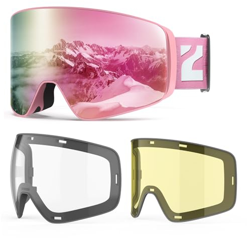 ZIONOR Skibrille, Schneebrille mit 2pcs Magnetische Wechselglas Snowboardbrille für Damen und Herren Jungen