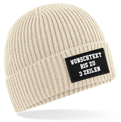 Generisch Beanie Mütze mit Wunschtext Schrift Flagge Herren Damen Kinder weich und warm Laufmütze Sportmütze für den Herbst und Winter (DE/NL/SE/PL, Alphanumerisch, Einheitsgröße, Hell Beige)