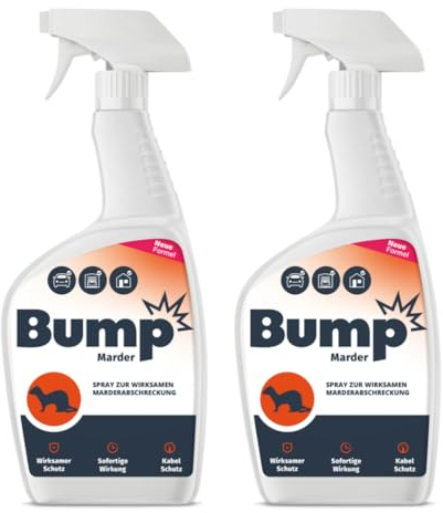 Bump Marder Marderspray 2x500ml - Marderschutz für Auto und Dachboden - Wirksam Maderschrecker Haus - Mittel Anti Marder mit Lange Betriebsdauer