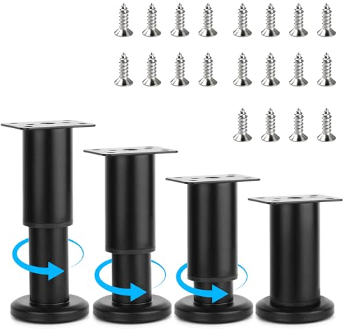 Yooler 4er Möbelfüße Set, 8-12cm Möbelfüße Verstellbar, füße für möbel Metall schwarz Ersatz Stützfüße, DIY Schrankfüsse Tischfüße mit 20 Pcs Schrauben für Möbel Sofa Bett Nachttisch Fernsehschrank