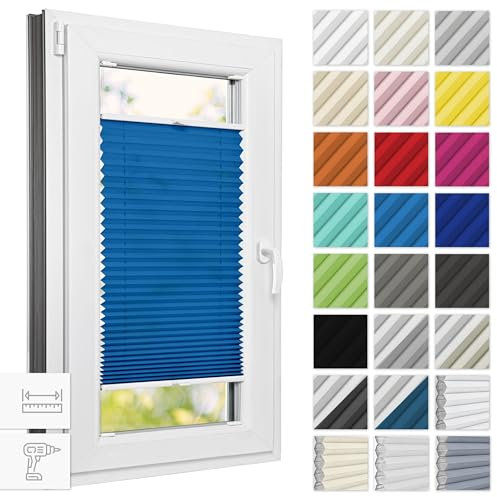 Estika Plissee mit Bohren 75 cm x 120 cm - Blau - Rollos für Fenster, Jalousien Fenster für innen, Raffrollo, Fenster plissee