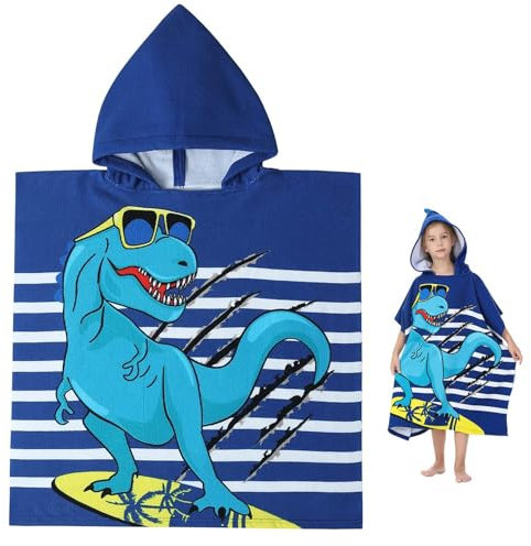 Lelang Kinder Badetücher, Badetücher mit Kapuze, Mikrofaser Poncho Handtuch, Cartoon Dinosaurier Strandtücher, weicher Bademantel für Jungen, Mädchen, Mikrofaser Strandtücher für Schwimmen, Dusche