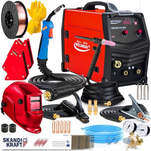 Weldman Micro MIG 215 SYN - Saldatrice a Filo Continuo con Gas 210A - Saldatrice Inverter Professionale Sinergica 3 in 1 - Torce per Saldatura MIG e TIG - TIG DC e MMA - IGBT - Set Premium