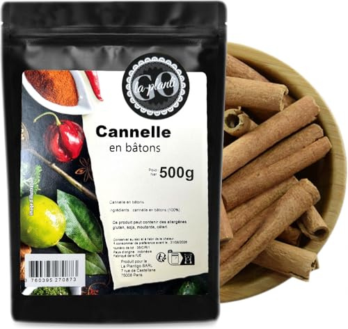 Cannelle en bâtons 500 g - LA PLANTIGO Un choix savoureux, Bâtons de Cannelle Entier Goût Intense, Cannelle Bâton Cuisine Décoration, 100% Naturel, cannelle délicatement séchée