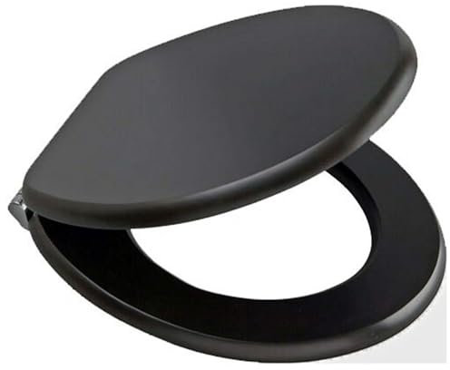 Hani Wooden Toilet Seat - MDF Toilet Seats with Easy Fittings - Quick Release 18” Heavy Duty Lid Easy Clean Oval Shaped Toilet Seat (Black)