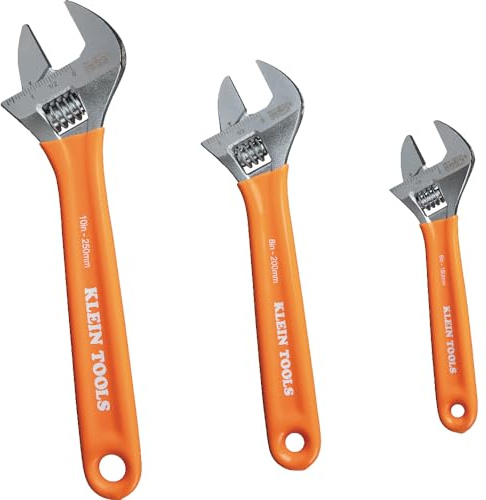Klein Tools D5073 Adjustable Wrench Set, Extra Capacity, 6-Inch, 8-Inch, 10-Inch, Forged Alloy Steel, Metric and SAE, 3-Piece
