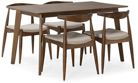 HOMN LIVING Juego de Mesa de Comedor Rectangular 140x80 cm y 4 sillas de Comedor Corzo Color Nogal