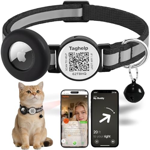 Airtag Katzenhalsband mit QR-Code-Namensschild, reflektierendes Katzenhalsband, Airtag-Halter mit Glöckchen, personalisierbar, Ultra-langlebig, verstellbar, Schnellverschluss, passend für die meisten