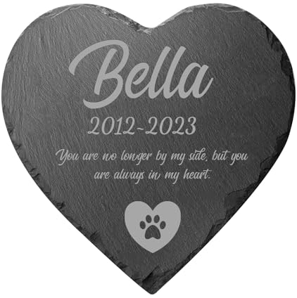 papasgix Pierre Tombale Personnalisée pour Animal Domestique, Plaque Funéraire en Forme de Coeur Personnalisée - Ardoise avec Gravure, Cadeau Pierre Commémorative pour Chats, Chiens, Proches