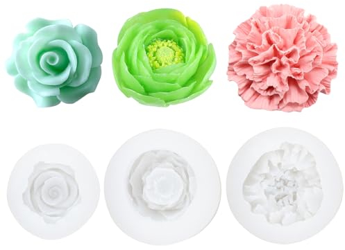 3 Piezas Molde para Velas de Peonía, Moldes de Silicona para Velas, Moldes de Silicona Flores Pequeñas 3D para Velas, Molde de Flor de Silicona para Velas Aromáticas, Jabones, Decoraciones Artesanales