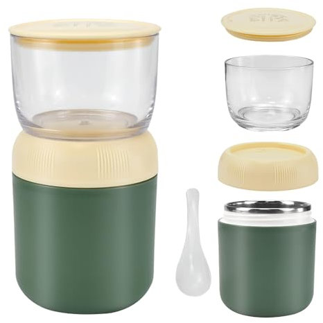 HEKOBAG Gobelet à Céréales Gobelet à Céréales Portable 700 ml Gobelet à Yaourt Isotherme 2 en 1 Boite Alimentaire Isotherme Bol Muesli a Emporter avec Cuillère pour le Travail, l'École, les Voyages