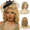 Salaibs Blonde Finger Wave Perücke Lockige Lange Perücke Vintage Perücken für Frauen Lady Synthetische Hitzebeständige Volle Perücken 1920er Jahre Cosplay Kostüm Perücke