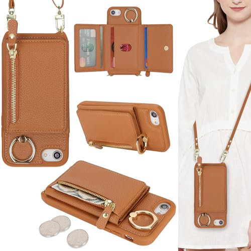 ELTEKER Handyhülle für iPhone 7/8/SE2020/SE2022 Hülle mit Band Kartenfach Geldbörse,Leder Klapphülle Handytasche für iPhone 7/8/SE2020/SE2022 - braun