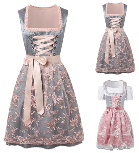 Dirndl Damen Midi, Rosa Trachtenkleid Bayerisches Kleid Dirndlkleid Damen Trachtenrock Trachtenmode Trachtenrock Dirndlkleider Trachtenkleider für Oktoberfest Outfits