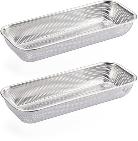 SUMNACON 2 Pcs Stainless Steel Storage Drain Basket Cup Lid Organizer, Rectangle Hole Kitchen Utensil Storage Organizer Dishwasher Silverware Holder Rack Chopsticks Spoons Drying Basket
