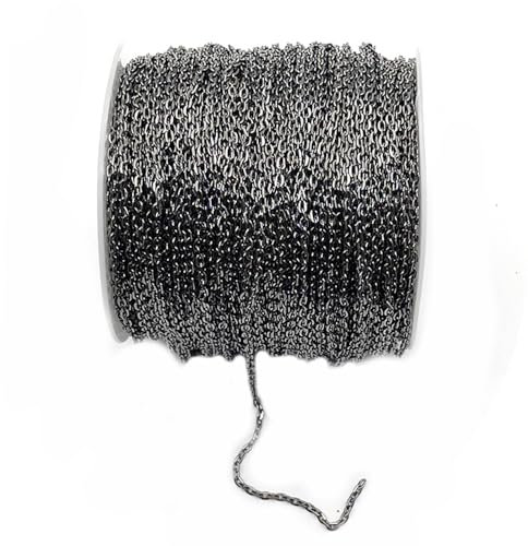 SMTCM 10m Gliederkette Schwarz Meterware 2 * 3mm O Kettenspule Metallkette Roll Eisen Kabelkette Bastelnkette Schmuckherstellung Link Kette Bulk Chain für DIY Halskette Ohrringe Armband Verlängerung