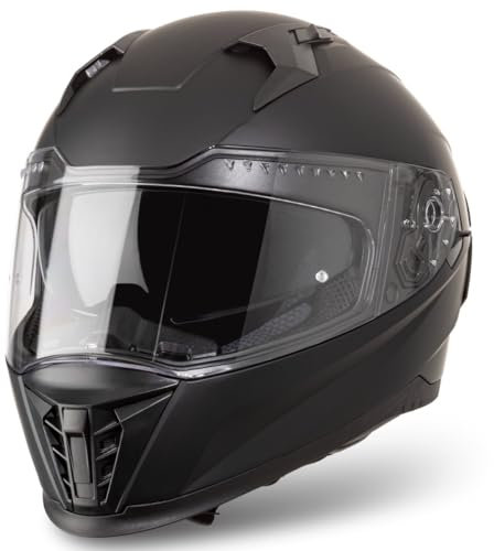 VINZ Perez Integralhelm mit Sonnenblende | Motorradhelm Full-Face Helme | Motorrad Helm Vollvisierhelm Mopedhelm ECE 22.06 | für Damen & Herren | In Gr. XS-XXL - Matt Schwarz
