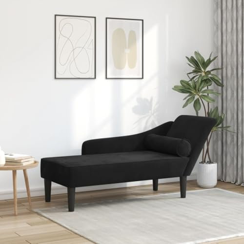 IKAYAA Chaiselongue Samt, Recamiere mit Schlaffunktion, Indoor Lounge Sofa mit Armlehne und Lendenkissen, Recamiere für Wohnzimmer, Schlafzimmer und Büro, Schwarz