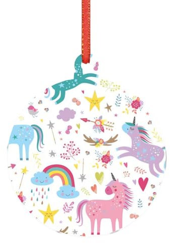 CRJSYCBYB Weihnachtsanhänger mit Einhörnern, bedruckt, Acryl, Weihnachtsanhänger