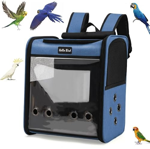 SOLAPOLLO Atmungsaktive Papageientasche, Wellensittich, Outdoor-Rucksack, leicht und tragbar, wasserdicht, Vogelreiserucksack, weite Sicht und Schattierung, Katzenrucksack zum Wandern, Blau
