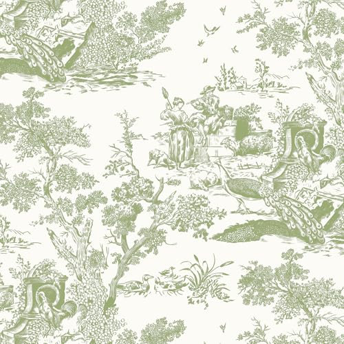 Yomshi Self Adhesive Wallpaper 44×300cm Tree and Animal Wallpaper Peel and Stick Green Sticky Back Plastic Vintage Peacock Pattern Waterproof Vinyl for Living Room Wall