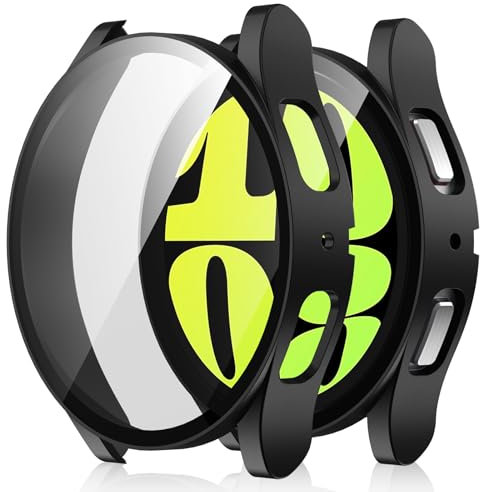 Amizee 2 Pièces Coque Compatible avec Samsung Galaxy Watch 6 40mm avec Protection Écran, Ultra Mince Étui Dur de Anti-Rayures Verre Trempé Écran Coque pour Galaxy Watch 6 (Noir/Clair)