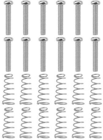 Create idea Lot de 12pcs Vis Et Ressorts Chromés pour Réglage de La Selle de Guitare 3mm x 18mm pour Chevalet de Guitare Trémolo Pièces de Chevalet de Guitare Argent
