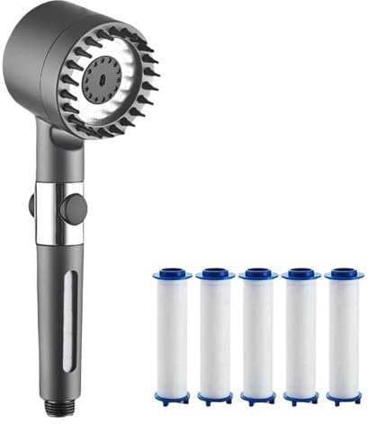 Trissano Duschkopf, Hydro Sense Duschkopf mit 5 Filter, 3 Sprühmodi, 1,5 m Schlauch, Dunkelgrau