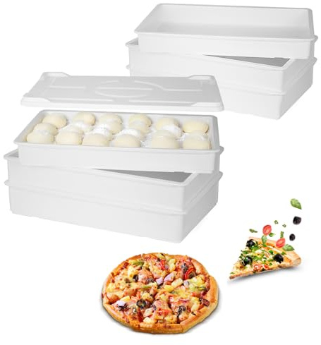 EASYROSE Commercial Pizza Dough Proofing Box Set of 6 with 1 Lid, 60 x 40 x 9.5 cm Stackable Food Grade Dough Trays for Pizza, Bread & Bakery, Heavy Duty Plastic Storage Containers, Dishwasher Safe